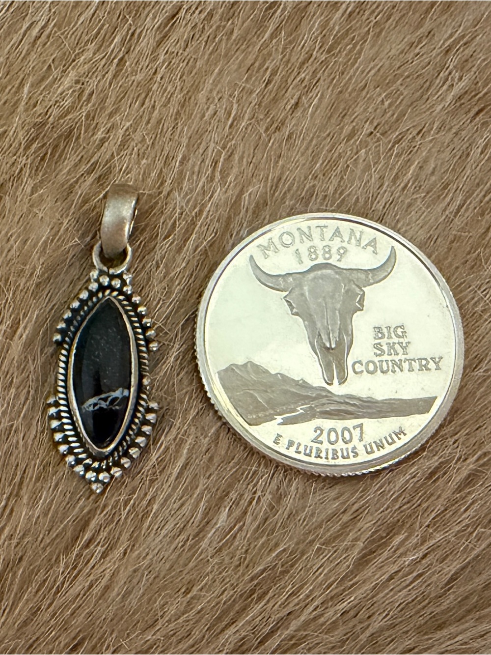 ❤️ Black Jack Turquoise MarquisePendant Navajo Style Sterling 925 Unisex 1.03”L - Picture 6 of 13